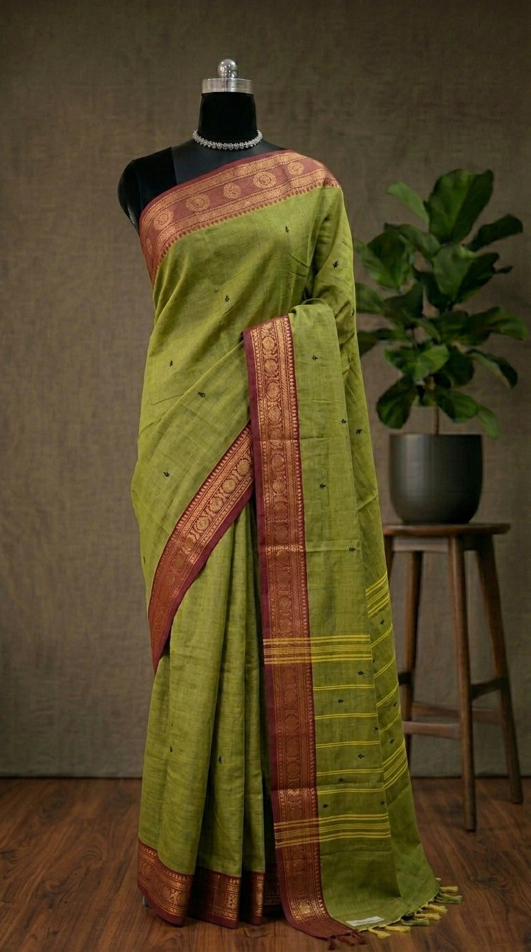  Ethnic Leaf Green Kanchi Cotton Saree