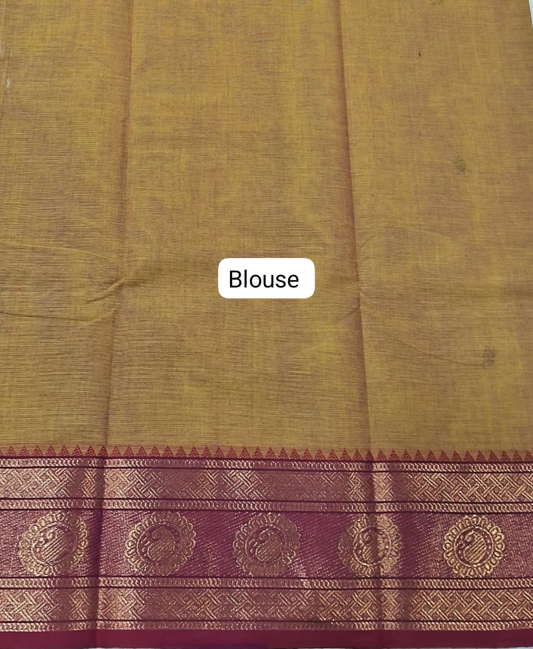 Brown Kanchi Cotton Saree blouse