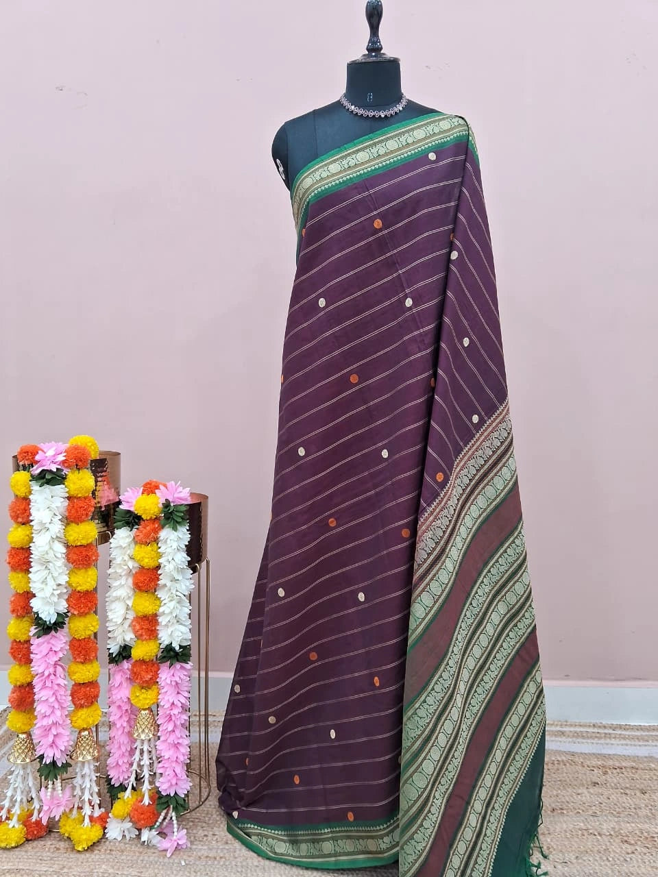 Wine Kanchi Cotton Saree 