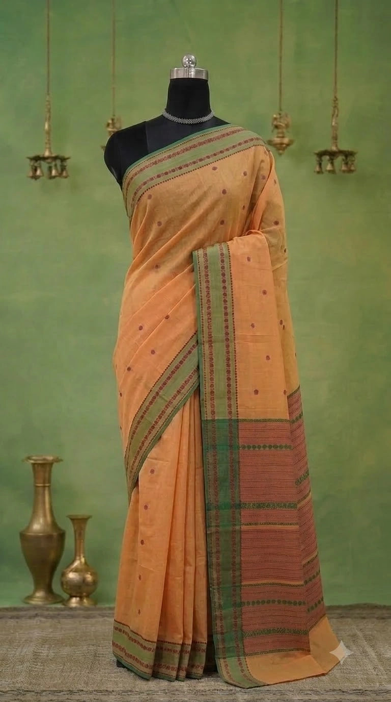 Light Mustard Yellow Kanchi Cotton Saree
