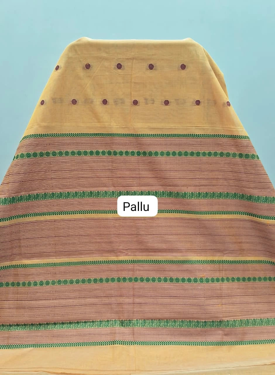 Light Mustard Yellow Kanchi Cotton Saree  Pallu