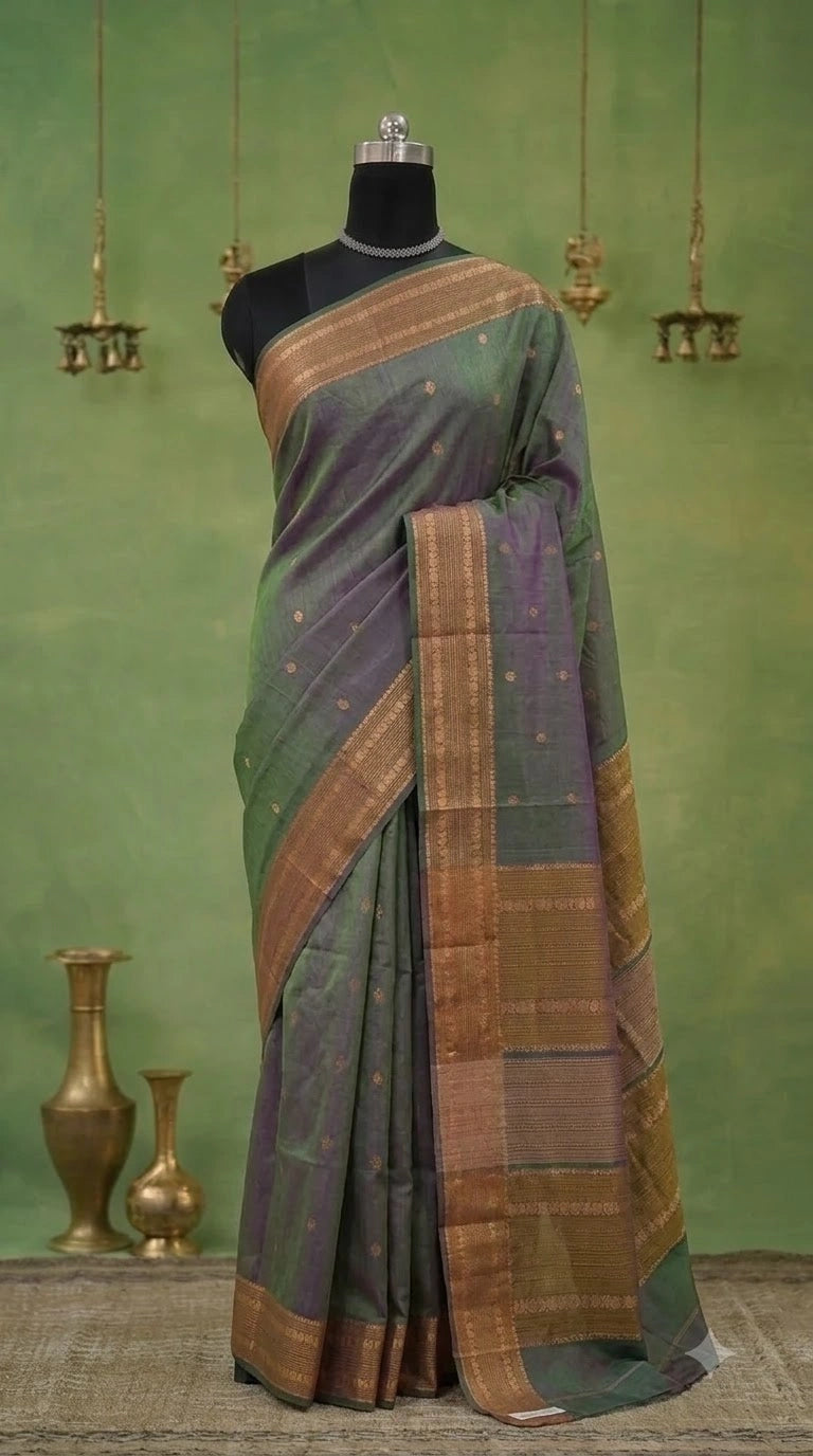 Dual-Shaded grey Kanchi Cotton Saree