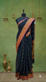 Dark Ink Blue Kanchi Cotton Saree