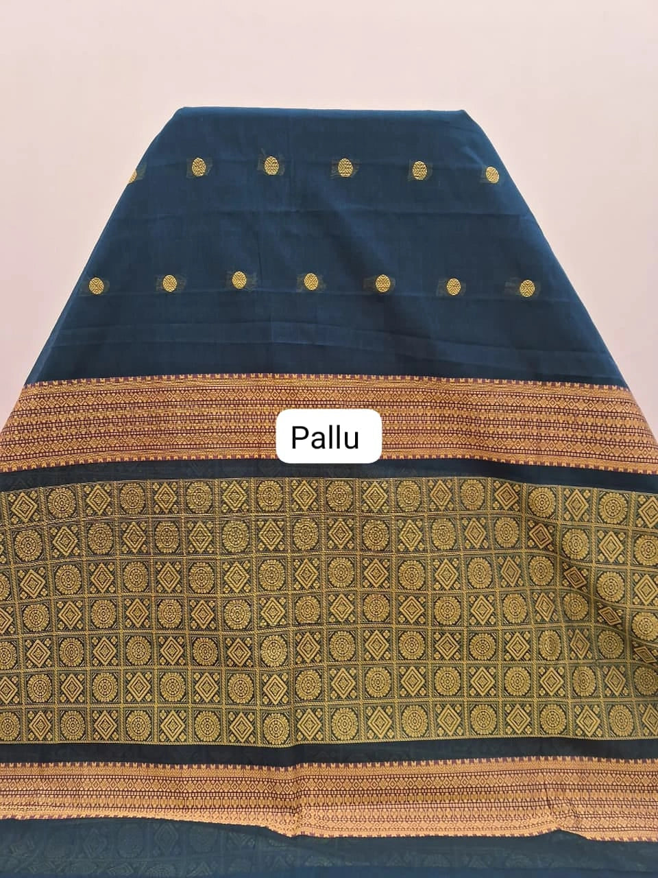 Dark Ink Blue Kanchi Cotton Saree Pallu