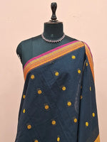 Dark Ink Blue Kanchi Cotton Saree 1