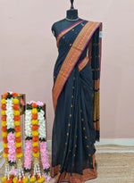 Dark Ink Blue Kanchi Cotton Saree