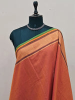 Dark Orange Plain Kanchi Cotton Saree 1
