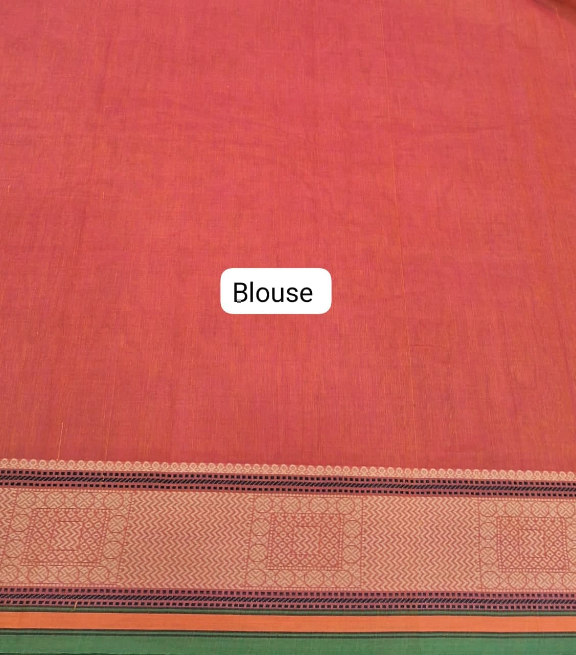 Dark Orange Plain Kanchi Cotton Saree Blouse