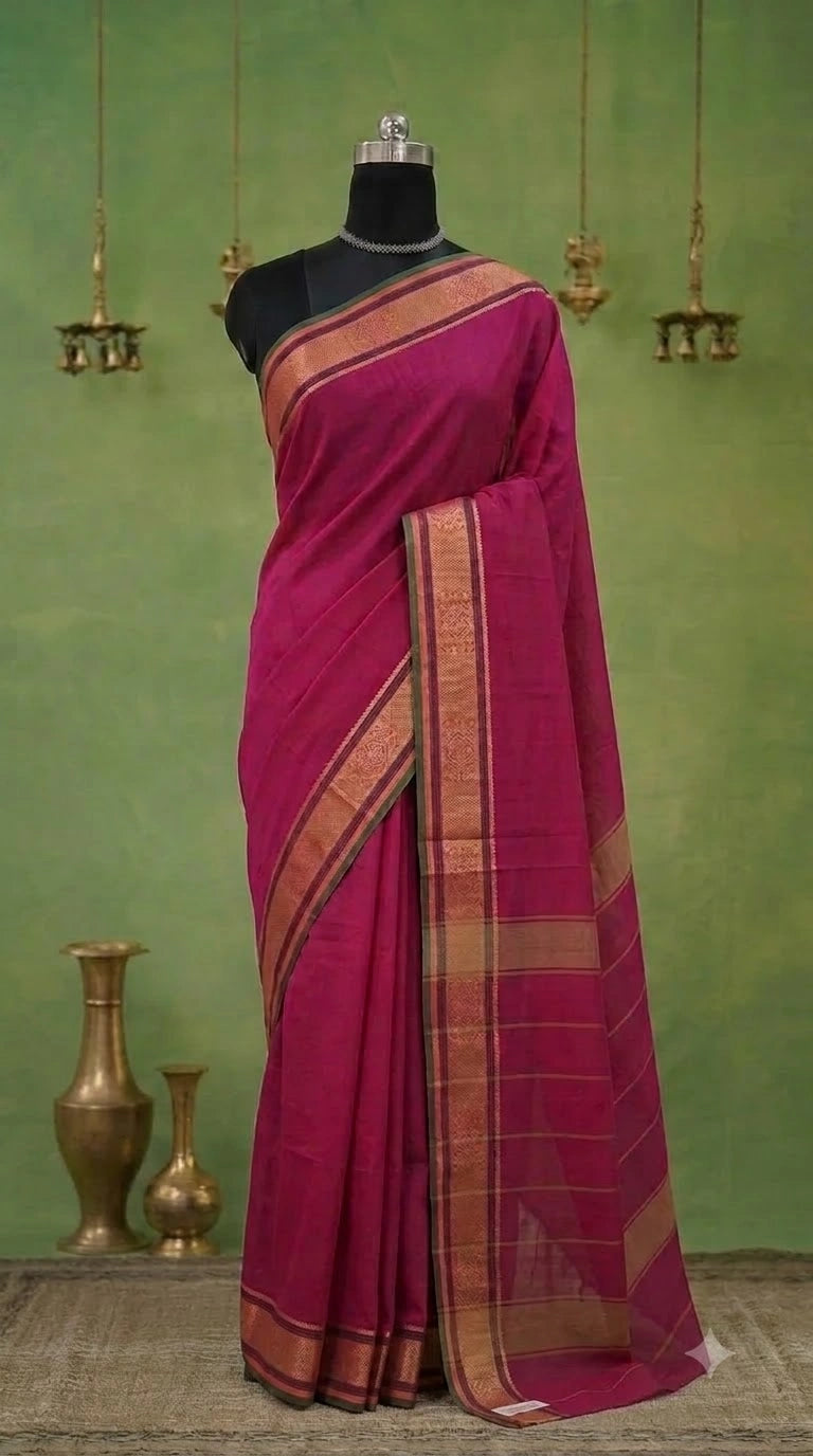 Dark Pink Plain Kanchi Cotton Saree 