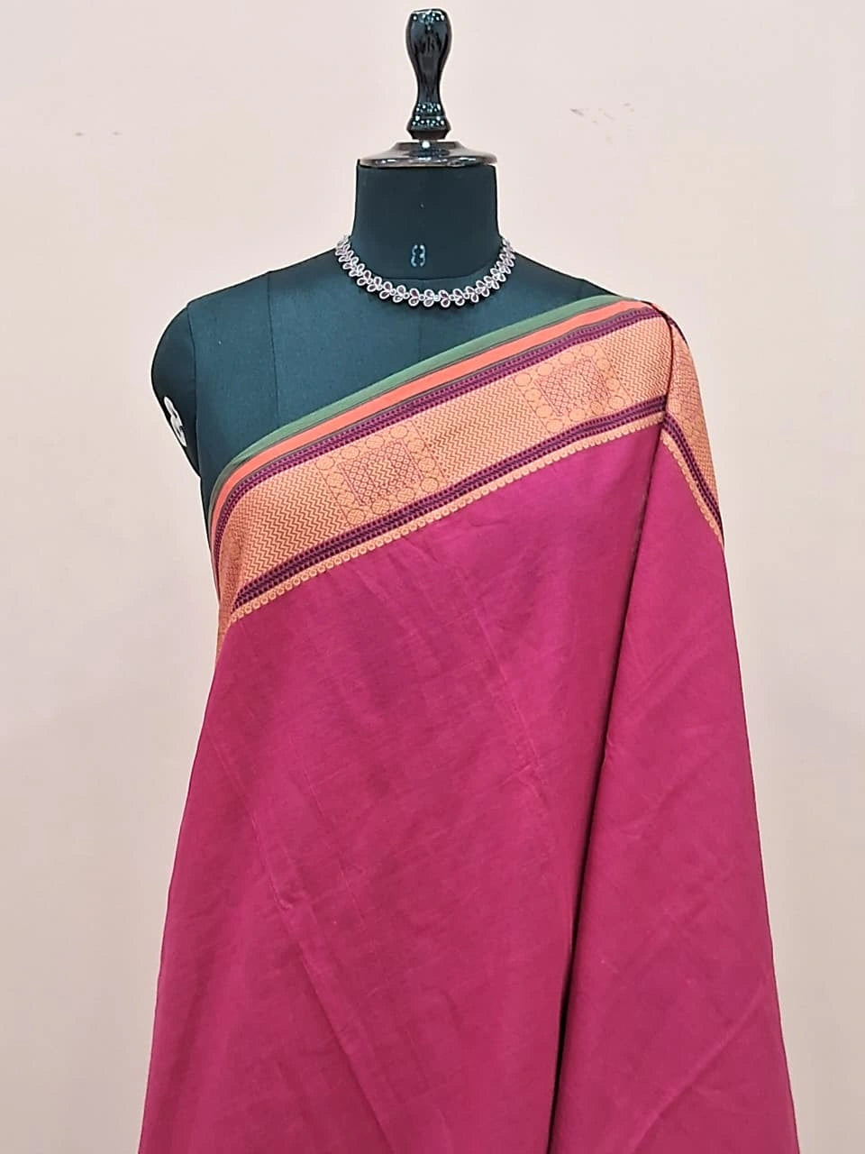 Dark Pink Plain Kanchi Cotton Saree  1