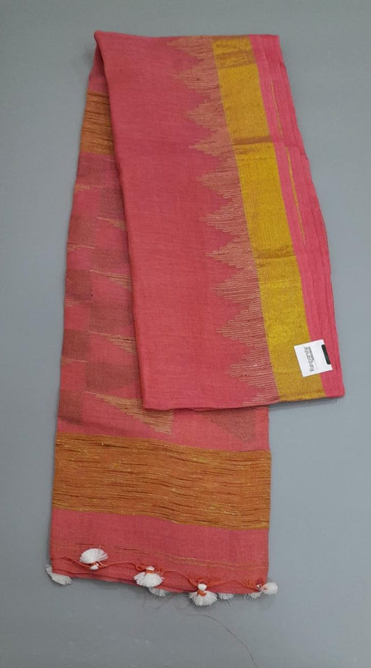 Peach pink Linen Saree 