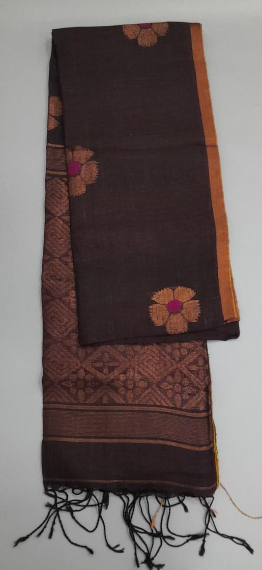Brown Linen Saree