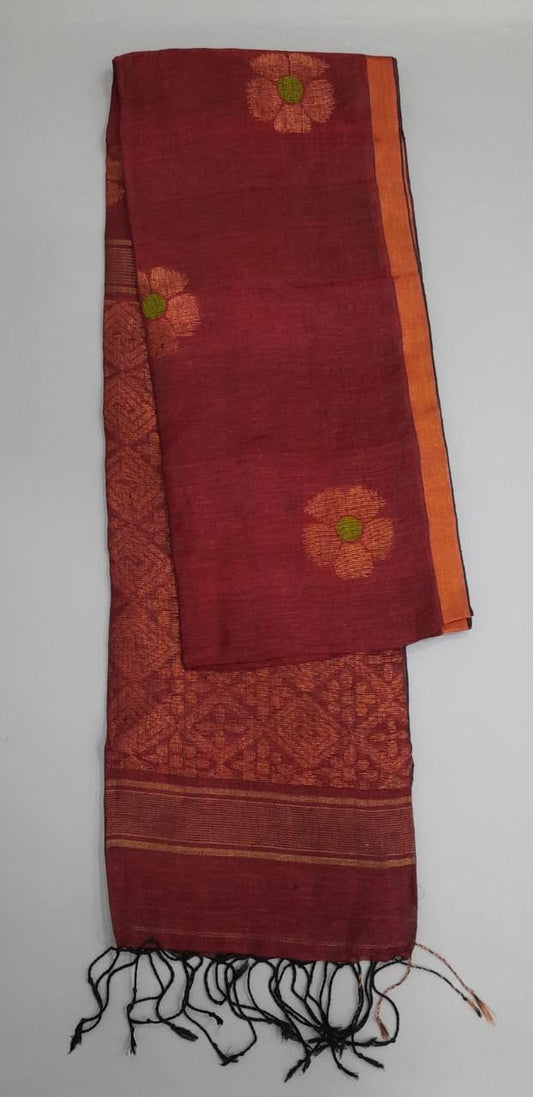 Red Linen Saree 