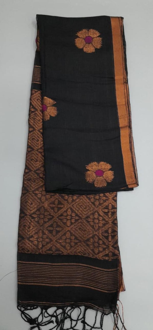 Black Linen Saree 