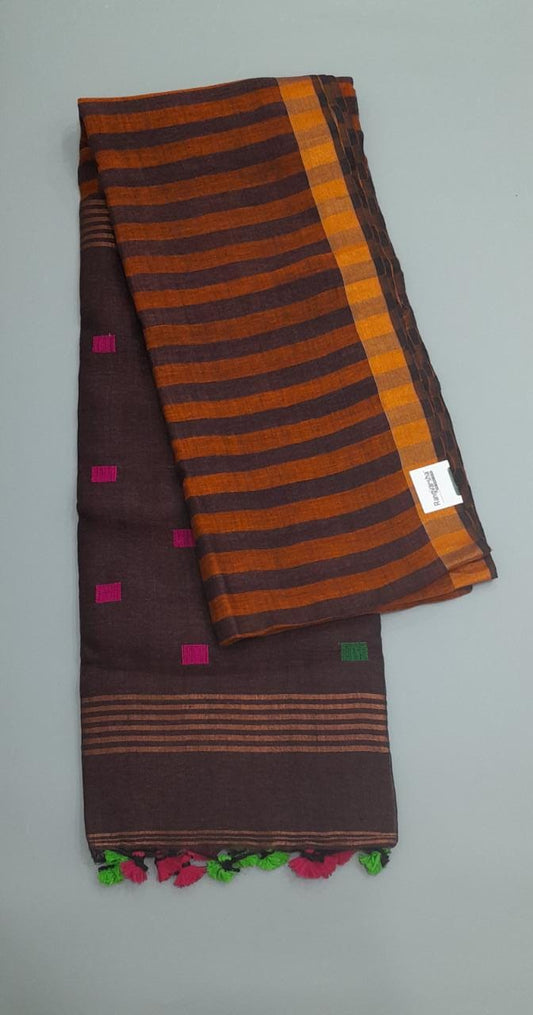 Brown Khadi Cotton Saree