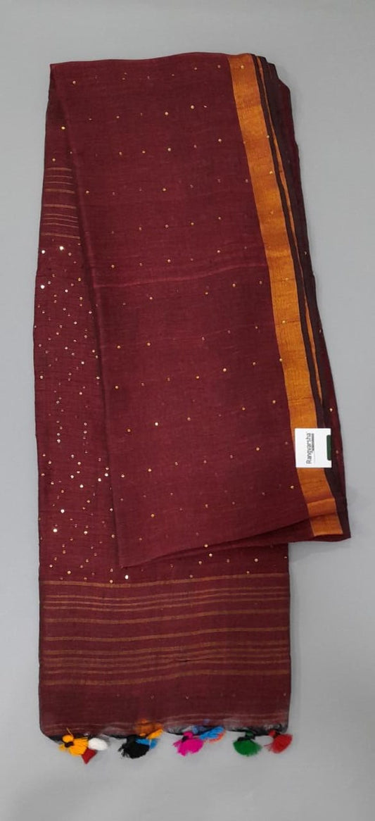 Maroon Linen Saree
