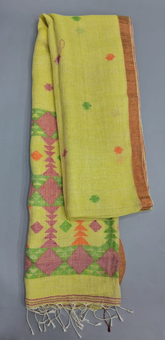 Yellow Khadhi Linen Saree