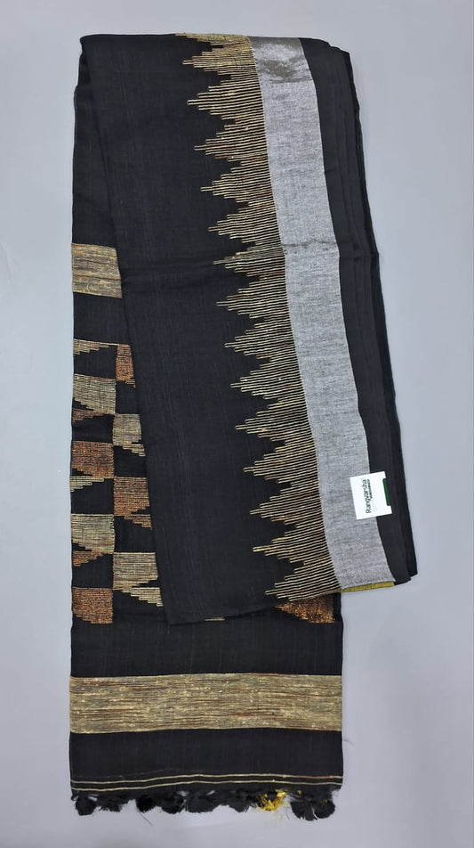 Black khadhi Linen Saree