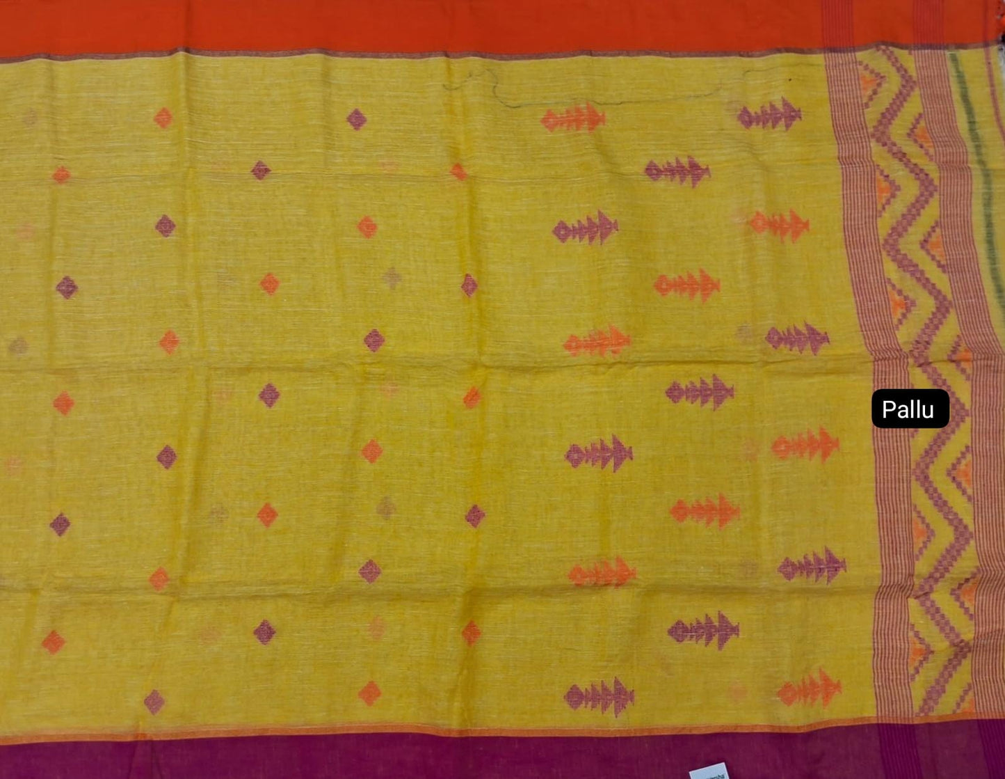 Lemon Yellow khadi linen saree