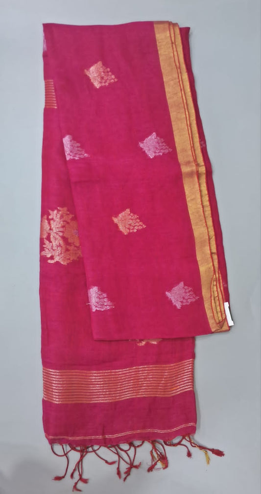 Pink khadhi Linen Saree