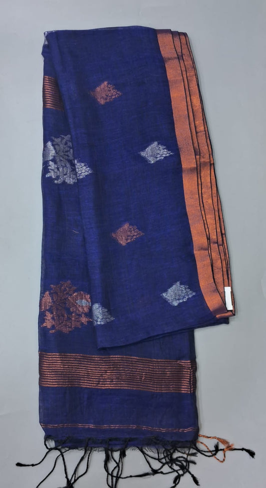 Royal Blue khadhi Linen Saree