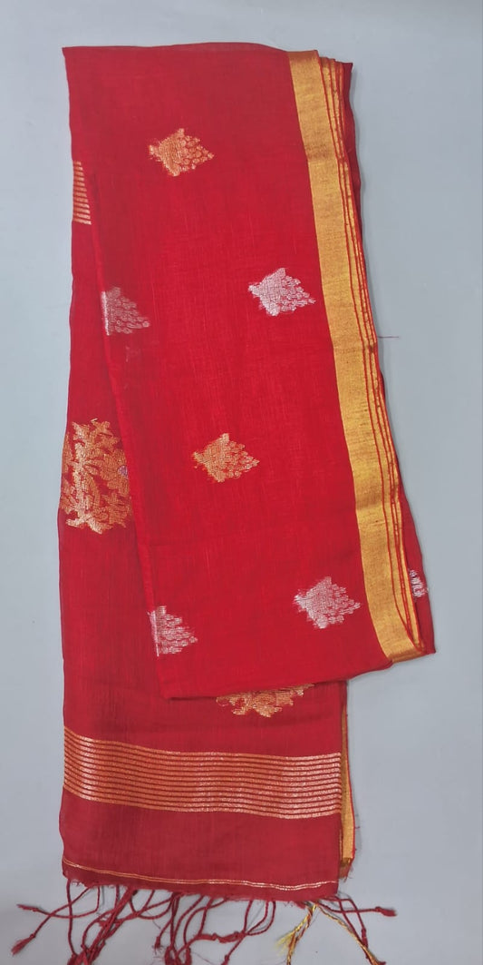Red khadhi Linen Saree