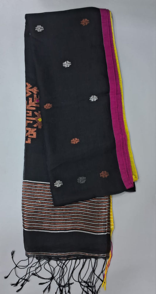 Black Khadhi Linen Saree