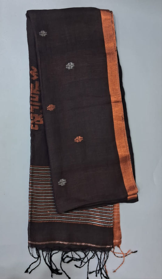 Dark Brown Khadhi Linen Saree