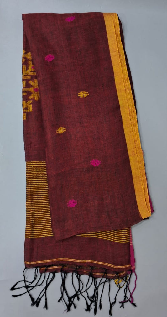 Brick Red Khadhi Linen Saree