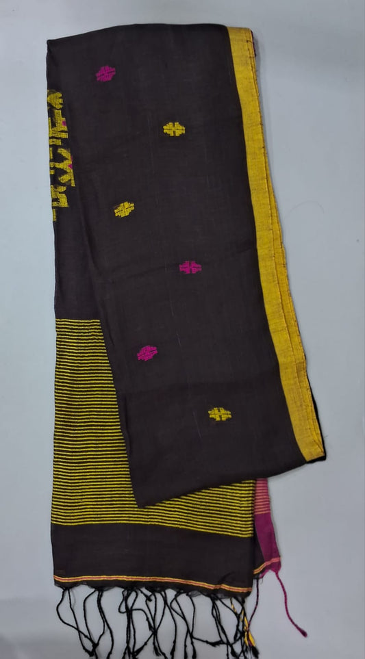 Black Khadhi Linen Saree