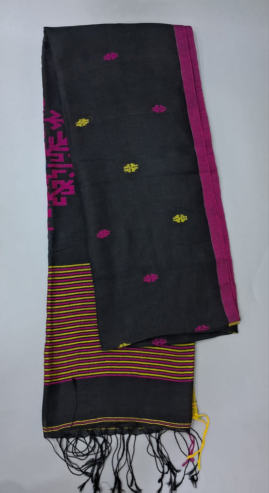 Black Khadhi Linen Saree