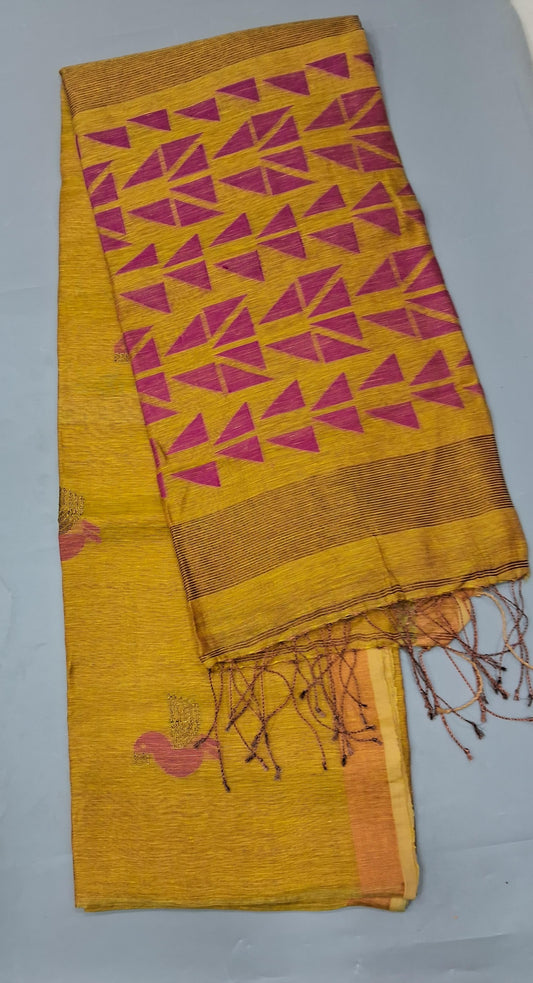 Mango Yellow Khadi Linen Saree