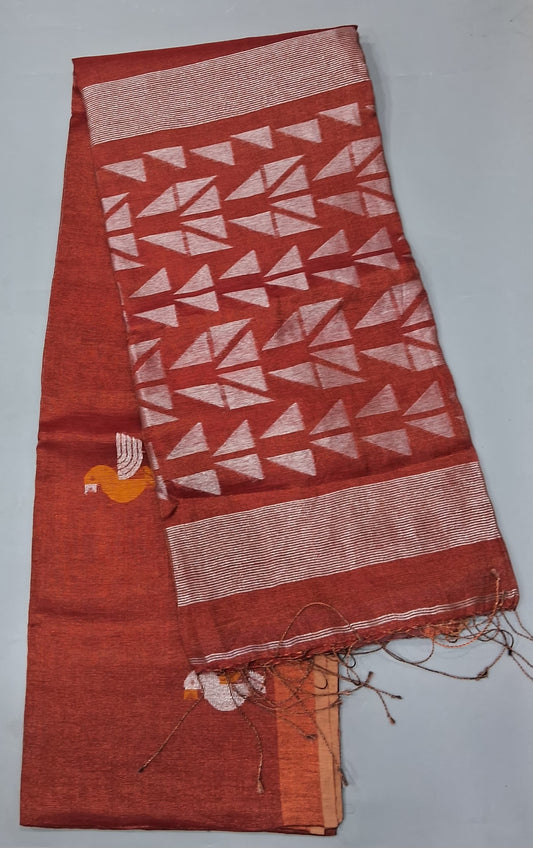 Maroon Khadi Linen Saree