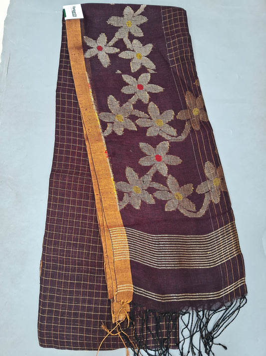 Deep purple Khadi Linen Saree