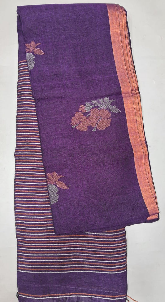 Purple Khadi Linen Saree