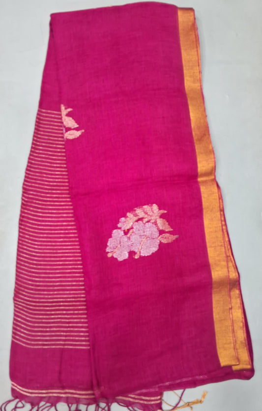 Rani Pink Khadi Linen Saree