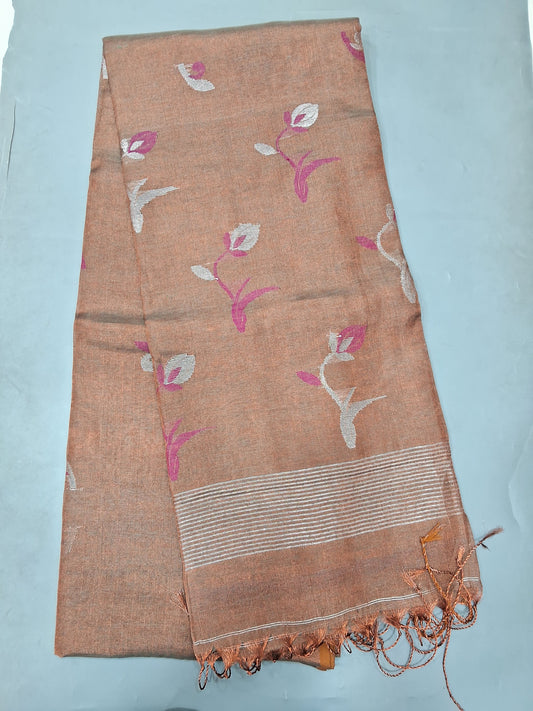 Pecan Brown Khadi Linen Saree