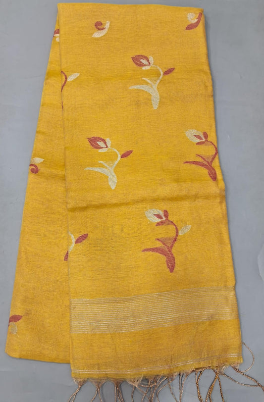 Mango Yellow Khadi Linen Saree