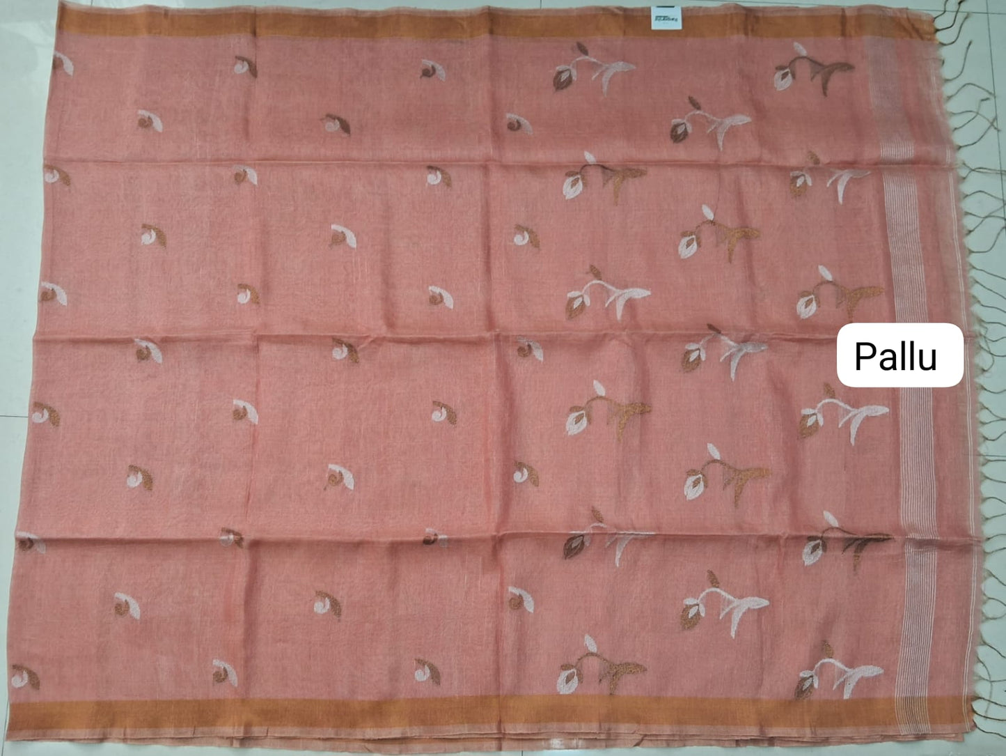 Peach Khadi Linen Saree