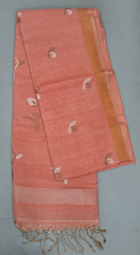 Peach Khadi Linen Saree