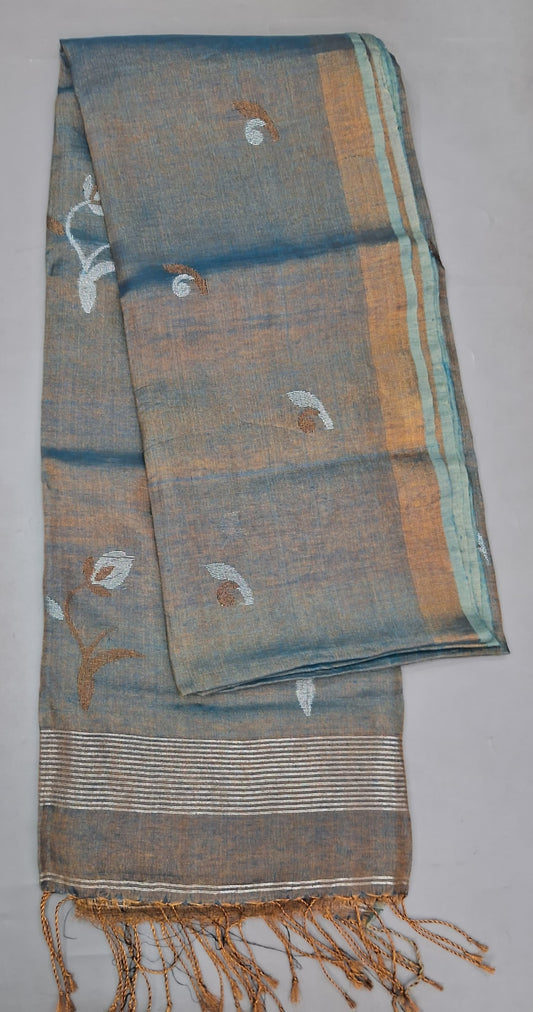 Greyish Blue Khadi Linen Saree