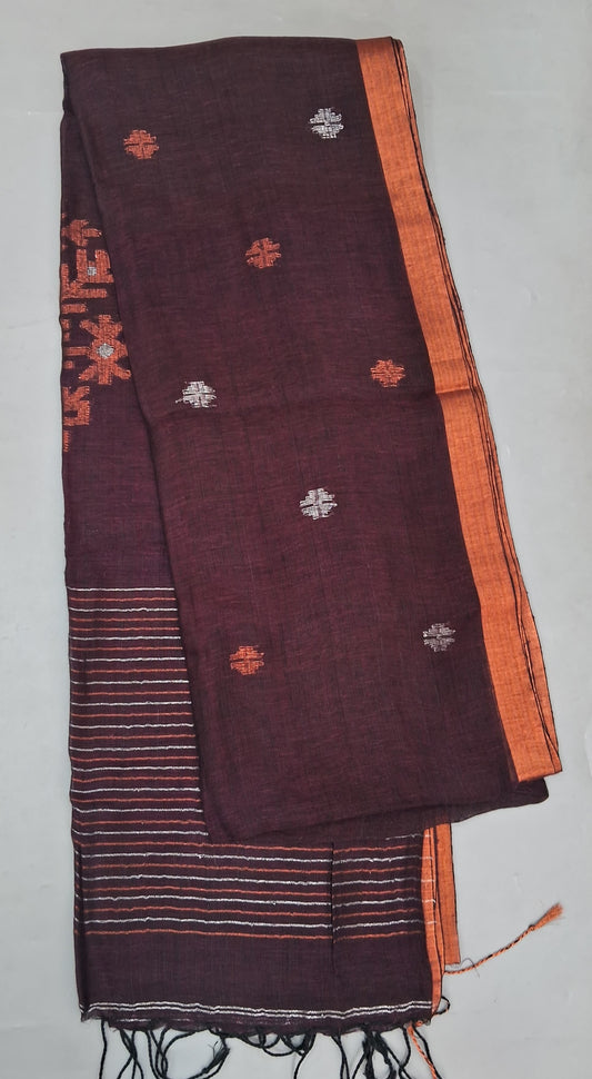 Purple Khadi Linen Saree