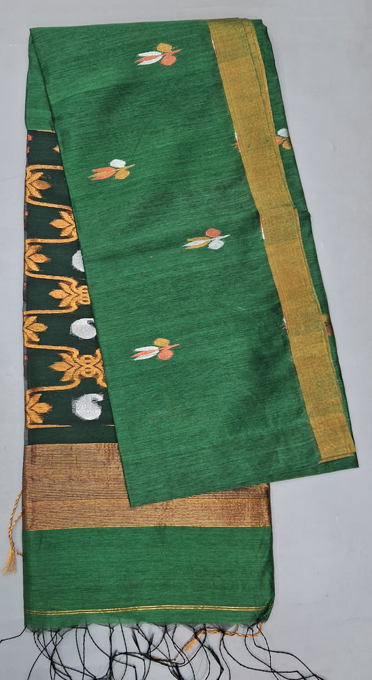 Green Khadi Linen Saree