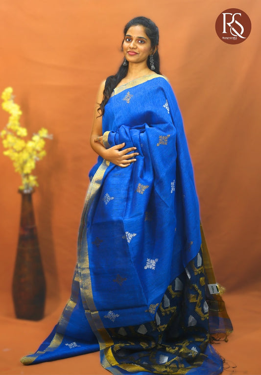 Royal Blue Khadi Linen Saree