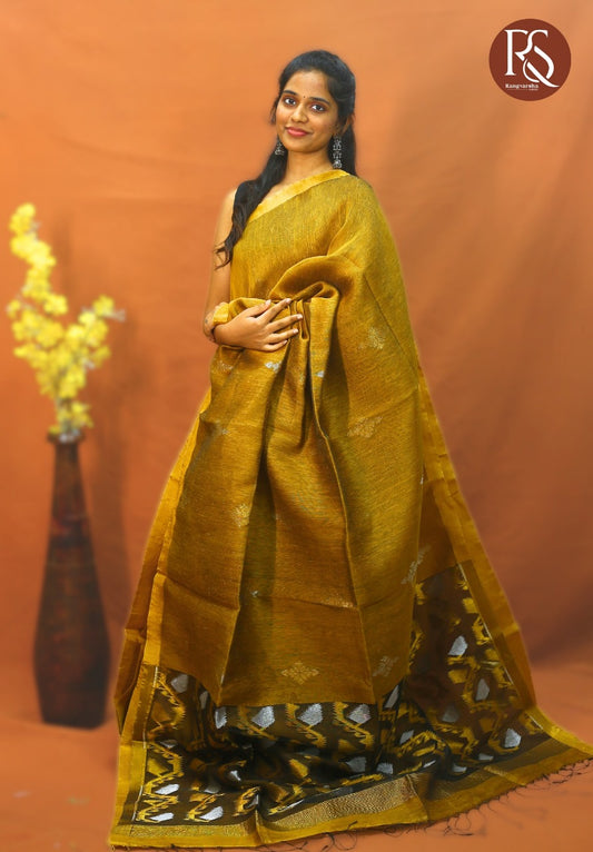 Olive Green Khadi Linen Saree