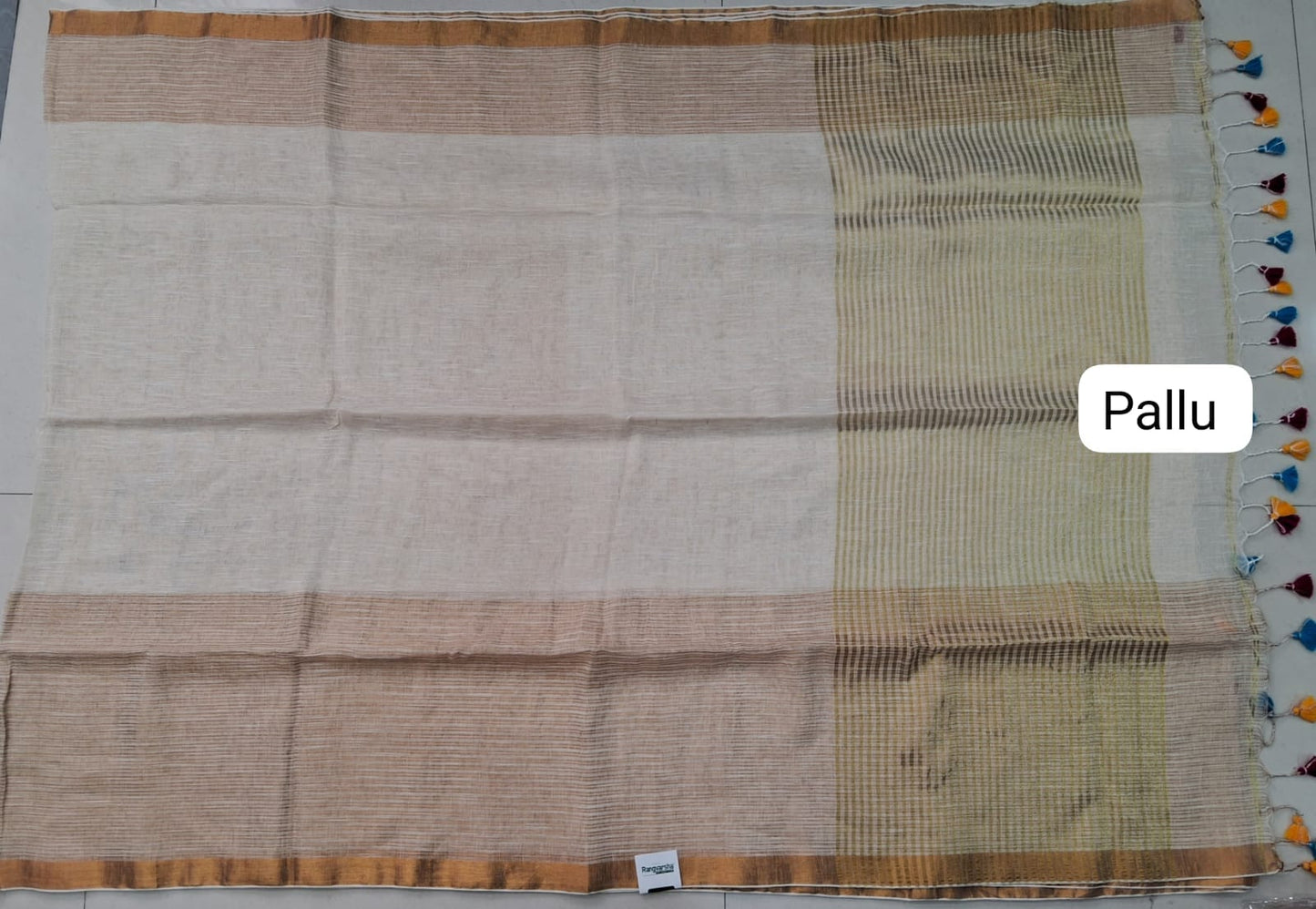 Beige Khadi Linen Saree