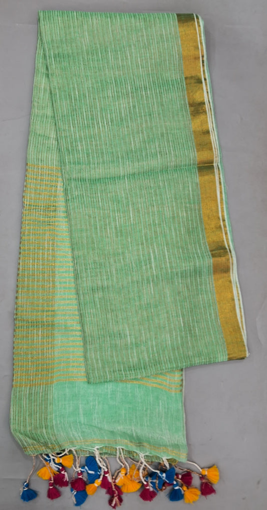 Sea Green Khadi Linen Saree