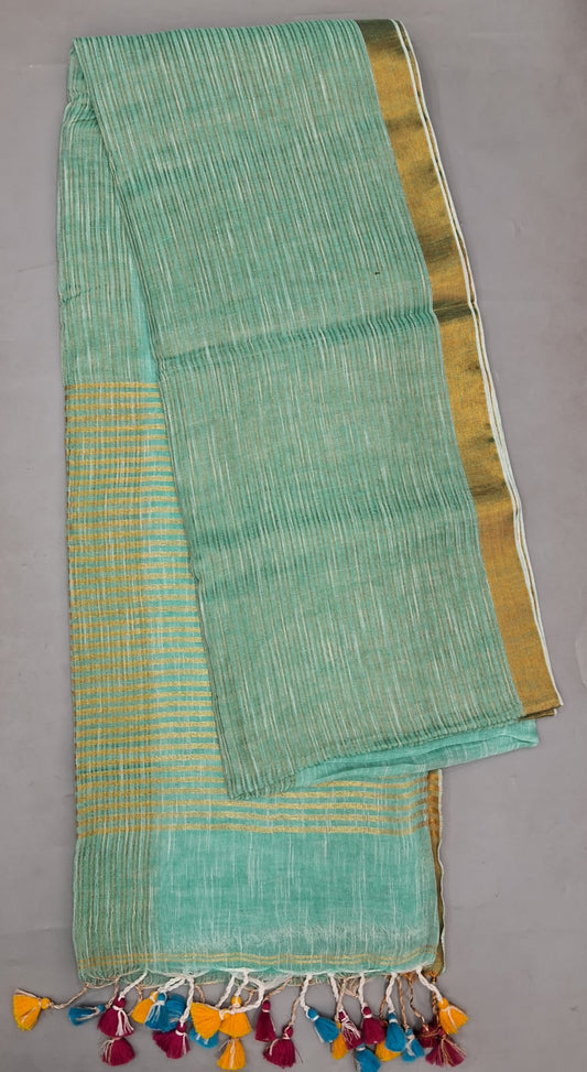 Ocean Blue Khadi Linen Saree