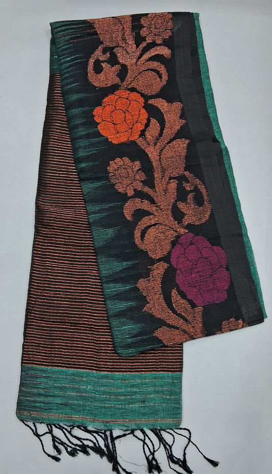 Teal Blue Khadhi Linen Saree