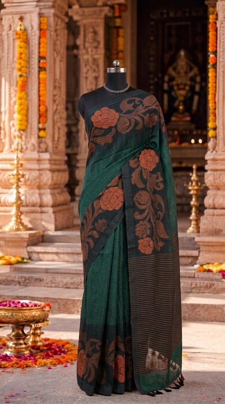 Green Khadhi Linen Saree